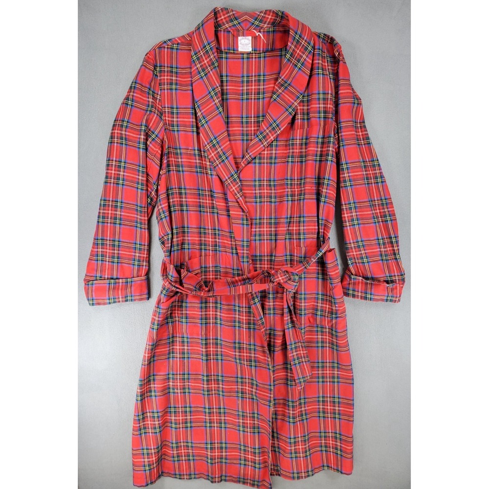 Brooks Brothers Vintage Tartan Flannel Plaid Cotton Wool Red Robe Sz L USA